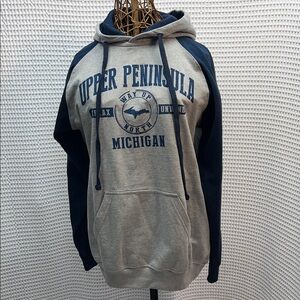New Agenda Upper Peninsula Michigan Men's Hoodie - Navy and Gray. EUC. Size M